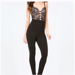 Bebe Cooper Black Jumpsuit, Corset Lace Top